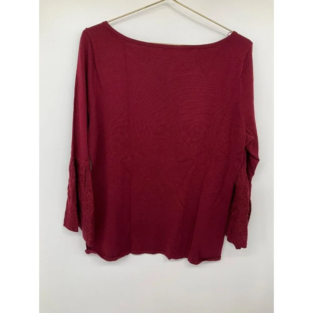 White House Black Market size Large Burgundy lace-sleeve sweater